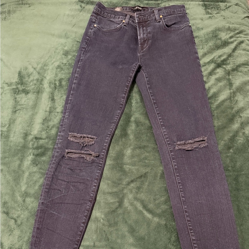 J Brand Dark Blue Skinny Jeans with Distressed Details